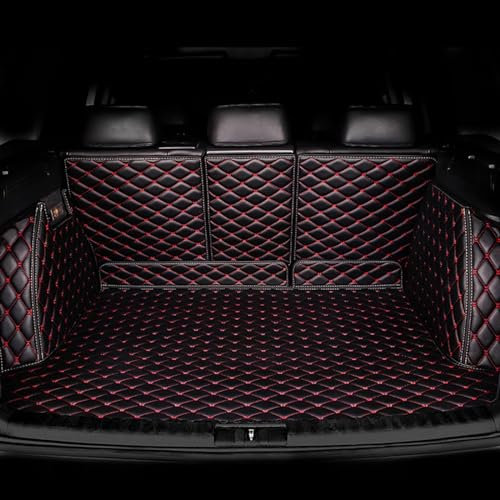 LZGQAZ Kofferraum Schutzmatte für Ford Fiesta 2009-2015 2016 2017 Hatchback, Vollständige Abdeckung Leder kofferraummatte, Kofferraumwanne Schutzmatte Innenraum ZubehöR,Black-Red