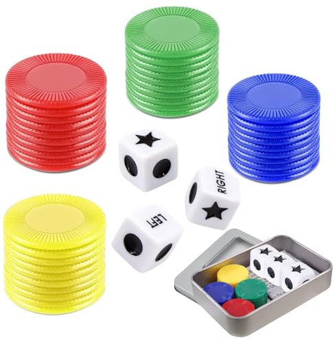 Mienocol Left Right Center Dice Game Set,Fun Dice Games with 3 Dices + 40 Chips for Family Camping Game,Interactive Dice Toy Round Corner Dice Portable Strike Dice Game for School Party Game Dice
