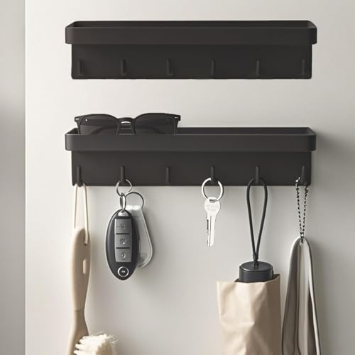 CHUIFAI 2 stycken nyckelbrädor med hylla magnetisk, nyckelhållare vägg nyckelbord svart utan borrning, nyckelbräda självhäftande nyckelhållare för nyckelförvaring vid ingång