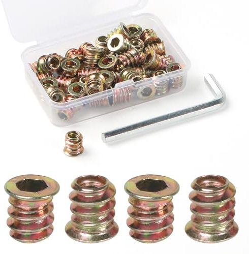 BOUMVID Tuercas Hexagonales Insertos M5 x 10mm, 40 Piezas Roscadas Tuercas de Rosca, Hexagonal Remaches Imanguitos Roscado, Nsertos Roscados Tuerca Inserción Cabeza Plana, para Muebles de Madera