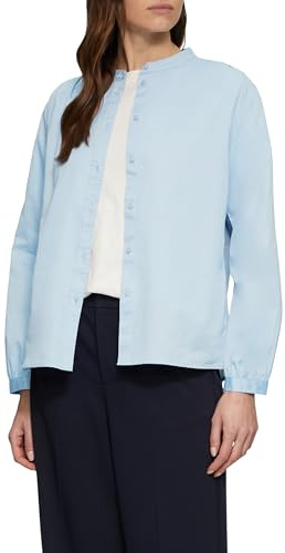 s.Oliver Blusa de satén para Mujer con Fruncido – Elegante y Suave para Oficina y Eventos, Azul Claro, 38