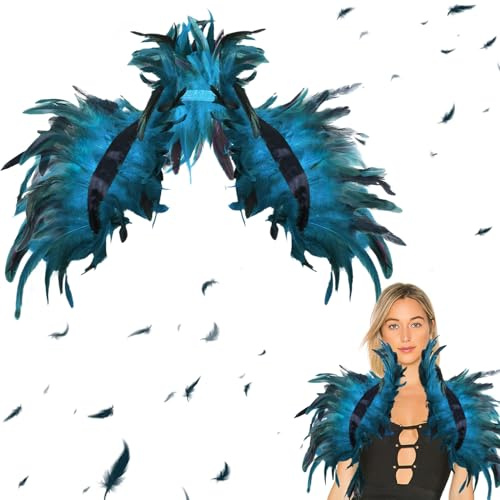 Forbabe Federkragen Blau, Black Swan Kostüm Damen Rabenkostüm Damen | Feder Achselzucken, Raben Kostüm Gothic Federn Schulter für Karneval Maskerade Cosplay Partys Feste