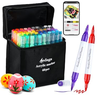 HornedDragon 60 Colores Rotuladores de Acrílico Numerados con App, Marcador de Acrílico de Doble Punta, Lápiz de Pintura Impermeable para Piedras, Marcador de Pintura Acrílica para Adultos – Huevos