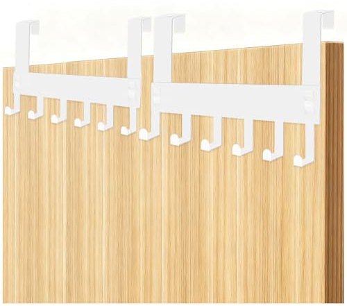 Primasage 2 Piezas Perchero Puerta Dormitorio con 6 Ganchos, Perchas Puertas Colgar Ahorro de Espacio, Door Hanger para Baño Sala de Estar Dormitorio de Cocina se Puede ColgarSin Perforar（Blanco）