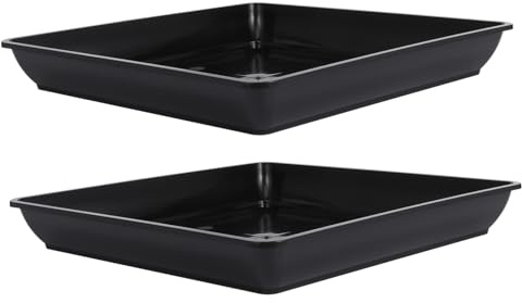MOTHNUR Soucoupe Carrée pour Plantes D’Intérieur Lot de 2 Plateau Drainage pour Pots de Fleurs 35X35X4.8Cm Plastique Solide Support Égouttage pour Bonsaï Balcon Bureau Jardin