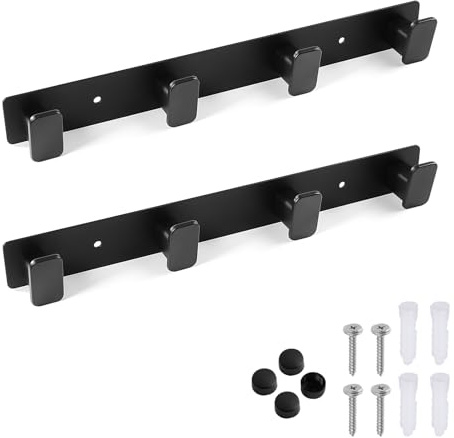 2 Pack Wall Mounted Coat Hooks, Black Coat Rack Towel Hook with 4 Hooks