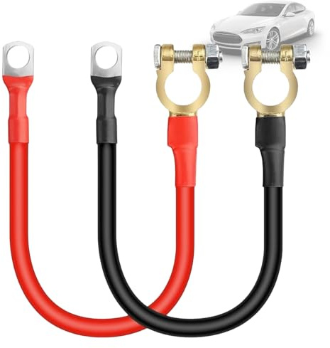 PORFOYO 2 Piezas Cable De Batería: 16mm² Cables Bateria De Cobre, Cable De Arranque Batería con Terminales De Anillo para Automóviles, Motos, Camiones, RV, Marino Y Solar (Rojo Y Negro)