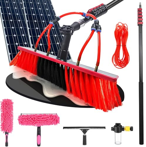 GXILUK Perche télescopique de Nettoyage de vitres 3,6-10,8 m avec Distributeur de Savon, raclette et plumeau - Brosse de 35 cm pour Le Nettoyage des Panneaux solaires et des VIT