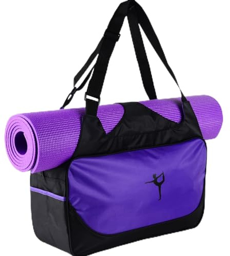 BAFOVY Yogaväskor för Kvinnor med Stort Utrymme, Gymväska 48x24x16 Cm i Polyester med Klämmönster för Sport, Yoga och Resor (Purpur)