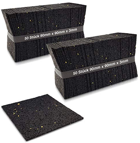 My Plast 100 - Almohadillas para terraza (3 mm, 90 x 90 mm, granulado de goma, 2 unidades), color negro