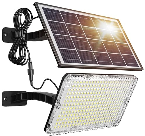 JACKYLED 1000 Lumens 299 LED Solar Lights Outdoor Bright Solar Dusk to Dawn Light with 4000mAh Battery, IP65 Waterproof Outdoor Solar Powered Security Flood Light for Wall Porch Shed Barn