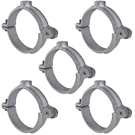 Highcraft ITI-H114-5 Industrial Decor Hinged Split Ring Pipe Hanger 1-1/4 in. Galvanized Iron, with 3/8 in. Rod Fitting, Vintage Mounting Bracket for Tubing, Shower Curtain, Opening Size 1.660 (5 Pk)