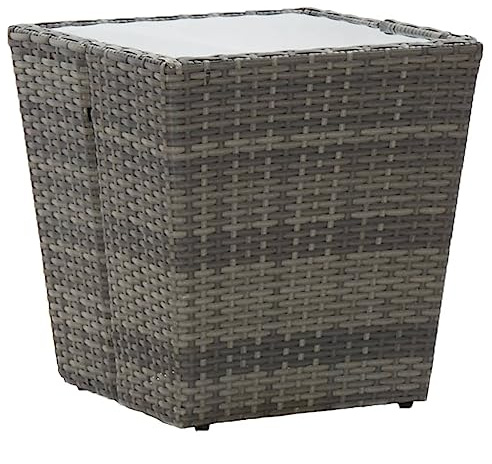 vidaXL Mesa de Centro ratán PE y Vidrio Templado Gris 41,5x41,5x43 cm