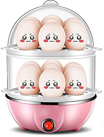 Cuiseur à œufs électrique, Cuit-œuf, Œufs Vapeur double couche, cuiseur à œufs d'une capacité de 14 œufs,Arrêt Automatique avec Signal Sonore (Rose)