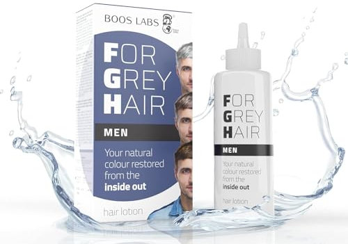 BOOS LABS For Grey Hair for Men un Producto Capilar Cubre Canas, Alternativa Saludable al Tinte Pelo Hombre, recuperar el color original de cabello, producto enzimático para el cabello
