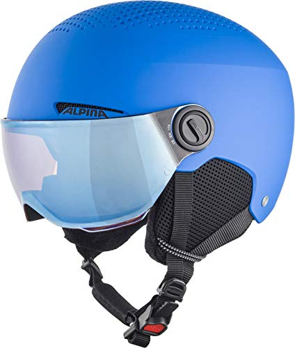 ALPINA ZUPO Visor Q-LITE - hochwertiger & sicherer Skihelm für Kinder, mit abnehmbaren Ohrenpolstern, mit kontrastverstärkendem Visier - Blue matt - M (51-55 cm)