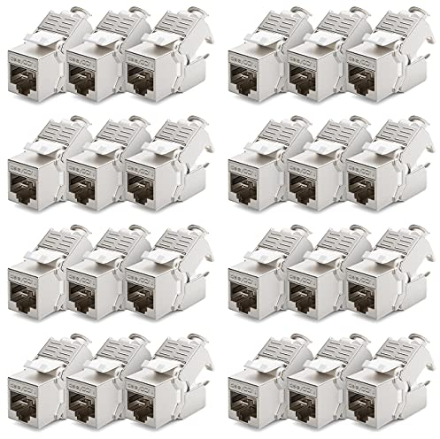 deleyCON 24x Modulo Keystone Jack CAT6a Cavo Patch Cavo di Rete Connettore Schermatura STP Presa di Rete RJ45 Patch Panel Estensione del Supporto Keystone