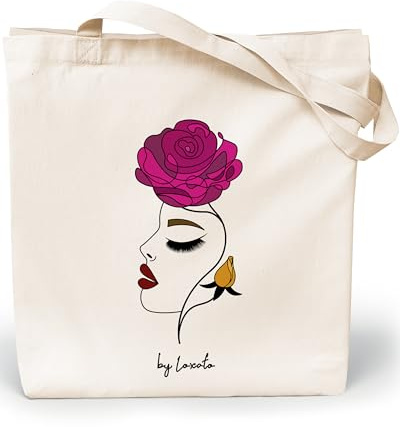 Loxato Tygpåse med tryck, bomullspåse, 100 % (B x H x D) 35 x 42 x 8 cm, bärpåse canvas 220 g/m2, jutepåse med tryck, shoppingpåse med långt handtag, 70 cm, shoppingpåse, L