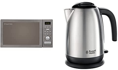 Russell Hobbs RHM2574 Digital Combination Microwave, 25 Litre, Stainless Steel & 23910 Adventure Brushed Stainless Steel Electric Kettle, Open Handle, 3000 W, 1.7 Litre