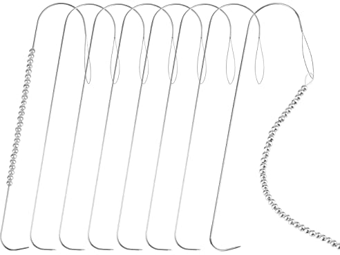 SAVITA 8 Piezas Agujas Curvas para Abalorios, 13,3 cm Agujas para Abalorios Acero Inoxidable Aguja Ojo Grande con Mango Aguja para Hilandero de Cuentas para Hacer Joyas Pulseras Collares