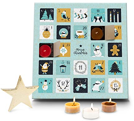 *Versión 2023* Artículo de regalo de Römer Wellness con velas perfumadas, calendario de Adviento, con 24 velas perfumadas diferentes de velas de té; aprox. 30 x 30 x 2 cm