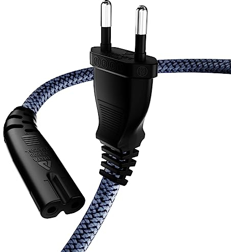 Stromkabel 2 Polig, RIKSOIN Netzkabel Eurostecker (CEE 7/16 auf C7) Nylon-Geflecht Universale Kleingerätekabel mit VDE für TV, PS3/PS4/PS5,One S/X, Laptop Netzteil, Blu-ray, Radio usw (0.5M, Gray)