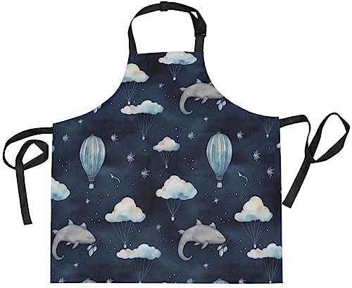 FRODOTGV Delantal con patrón de acuarela de salamandra nube, delantales de parrilla para hombres, delantales para mujeres con bolsillos, delantal de servidor, Patrón de acuarela de salamandra nube,