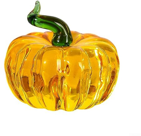 DAZZLEEX Ornamento di zucca di cristallo, statuette di zucca in vetro soffiato, da collezione, zucche autunnali per Halloween, decorazione ornamentale, giallo