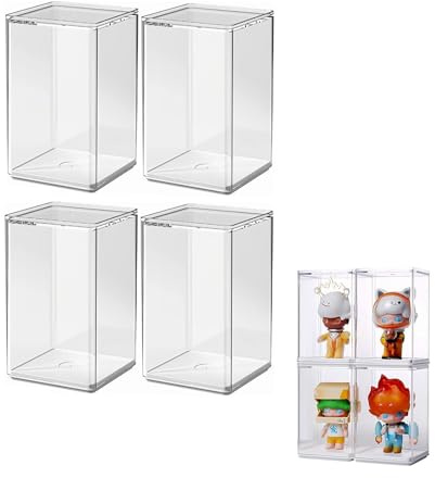 Dasellfa Vetrina Espositiva, Espositore Vetrinetta Acrilico Collezionismo, un set di quattro piccole scatole trasparenti per Figurine, Pupazzi Piccoli Mostrare, Action Figure, piccolo Teca Bearbrick
