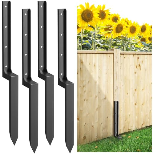 2-4-6-8 PCS Fence Post Repair Kit, Thickened Fence Post Repair Stakes, Heavy Duty Steel Fence Post Anchor for Fixing Tilted or Broken Wood Fence Post (4 Pack, Black) ﻿