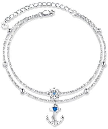 DAYLINLOVE Beach Ankle Bracelets For Women 925 Sterling Silver Adjustable Anchor Compass Nautical Sailor Chains for Mother Friends