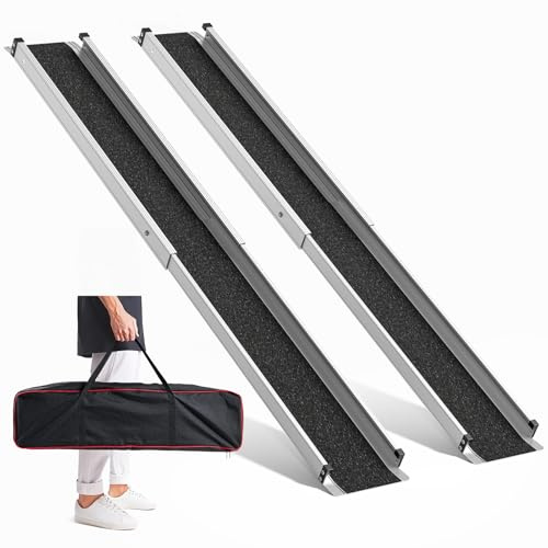 FACHNUO 5FT Telescoping Wheelchair Ramp with Storage Bag - 600lbs Loading Aluminum Scooter Ramps, Lightweight Foldable Design for Curbs/Vehicles/Thresholds, 2 Pack