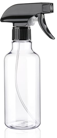 Hethyo Spray Bottles Plastic Spray Bottle for Hair Mist/Stream Heavy Duty Empty Spray Bottles for Cleaning Solutions, Plants, Cooking (12oz-BlackClear)