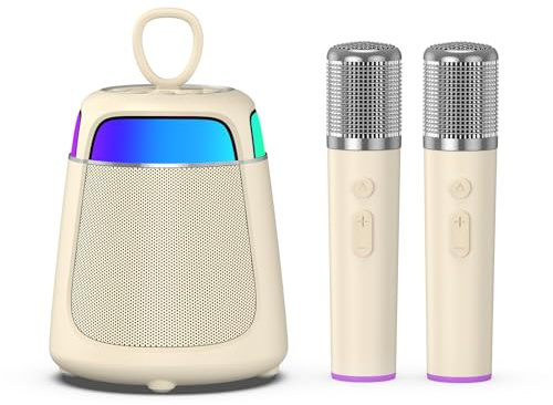 JAMELO Karaoke Machine with 2 Microphones for Kids Adults - 2 in 1 Premium Version Karaoke System,Portable 10w Wireless Karaoke Speaker with LED lights 5 Fun Voice - Gifts for Family