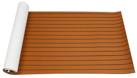 meiliwmlo 269 x 89 cm, halkfri matta, teak, golvmatta, täckmatta, marin, golv, Eva foam, båt, golvmattor, självhäftande för yacht, gym etc brun med svarta ränder