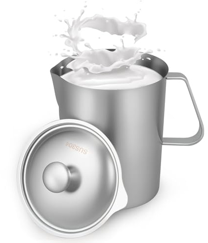 Messbecher Edelstahl 500ml mit Feinskala Griff Milchkännchen Edelstahl mit Anti-Tropf-Ausguss BPA-frei Milch Pitcher für Zuhause Küche Büro Restaurant Café Bar Teehaus (500ml)