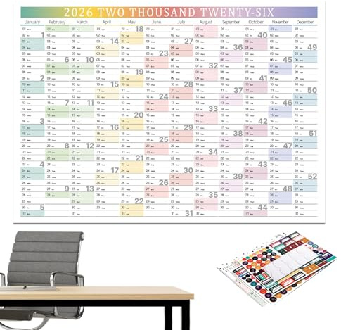 Calendario 2026, settimanale annuale carta spessa poster - grande calendario da parete 2026 planner | per casa ufficio scuola insegnante studente famiglia accademico Natale