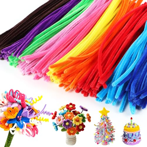 Niuny Limpiapipas Manualidades 200 PCS Limpia Pipas 30cm x 6mm Pipe Cleaner Craft 10 Colores Tallos de Chenilla Kit de Flores de Limpiapipas para Manualidades y Decoración Creación de Bricolaje