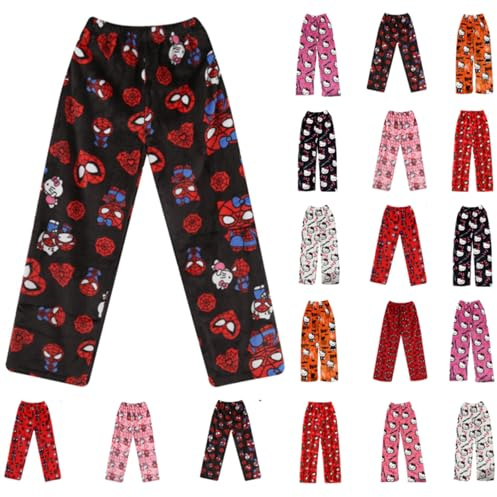 Pyjamas Bottoms for Womens Mens Kids - Flannel Pjs Bottoms Long Cute Anime Cartoon Soft Comfy Warm Fluffy Fleece Pajamas Y2K Kawaii Casual Home Lounge Pants Night Sleepwear Clothes Pj Trousers Pyjama