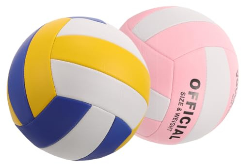 JOINPAYA Ballon de Volley-Ball en Salle Souple Taille 5, Lot de 2 Ballons D’entraînement Polyvalents Blanc Bleu Jaune, Matériau Épais 2.0 Mm pour Examen D’entrée et Matchs Sportifs