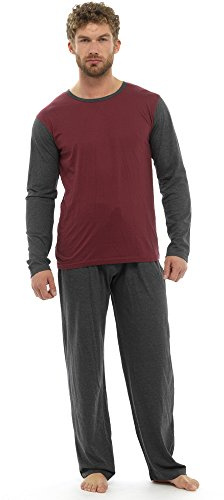Clothing Unit Mens Loungewear Jersey Long Sleeve Top Pyjama Bottoms Set Pjs Gift S M L XL (L, Red & Grey Mix)