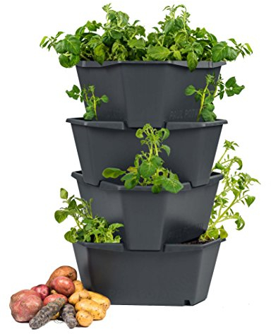 PAUL POTATO Starter Kartoffelturm - 4 Etagen von Gusta Garden - anthrazit/grau - stapelbar - Hochbeet/Pflanzgefäß für Balkon und Garten