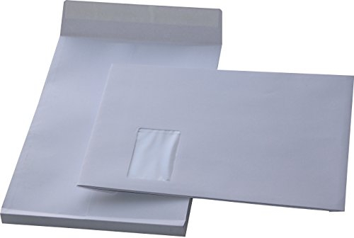 25 St. C4 Faltenversandtaschen mit Fenster weiß Stehboden und 20 mm Falte 130 gr. Kuvert 229x324x20 mm Haftklebend Briefumschläge HK Briefhüllen