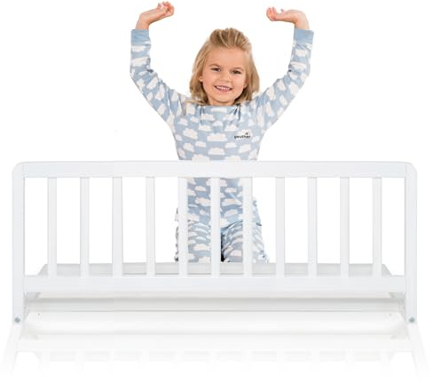 Geuther Barrière De Lit – Barrière De Sécurité Enfant Lit en Bois De Hêtre – Barrière Lit Bébé – Barrière De Lit Adulte – Barrière Pliable Solide Et Esthétique (White, 90x38 cm)