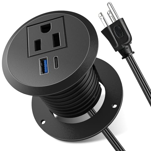 Desktop Power Grommet, 2inch Desktop Power Grommet Outlet, Recessed Power Strip Outlet with 1 USB and 1 Type-C, 20W PD Fast Charge for Desk, Kitchen, Office, Home, Hotel and More