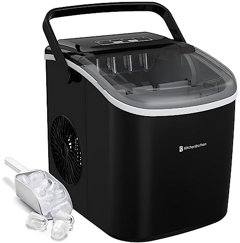 KitchenBrothers maquina de Hielo - Ice Maker - Maquina de Hacer Hielo - Máquina para Hacer Cubitos de Hielo con Pala para Hielo - 9 Cubitos de Hielo en 8 Min. - Portátil con Asa - 1,2L