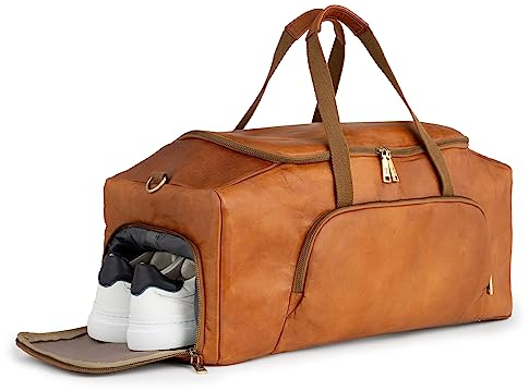 Berliner Bags Vintage Weekender Denver XL, Sporttasche mit Schuhfach aus Leder, Reisetasche für Damen und Herren - Braun