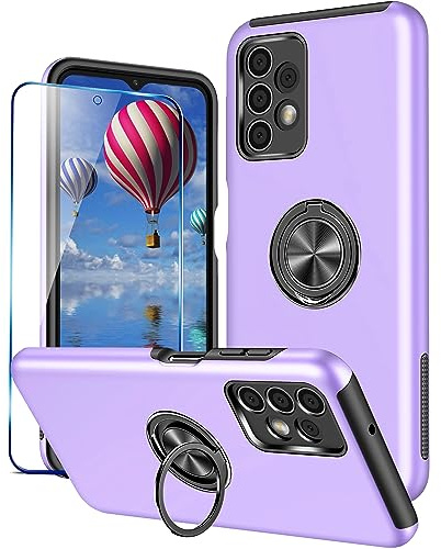 KRAFTCARE for Samsung A13/A04S Case with Kickstand Ring and Screen Protector, Shockproof and Anti Scratch 360° Magnetic Ring Holder Stand Phone Cover for Samsung Galaxy A13 4G/A04S - Purple