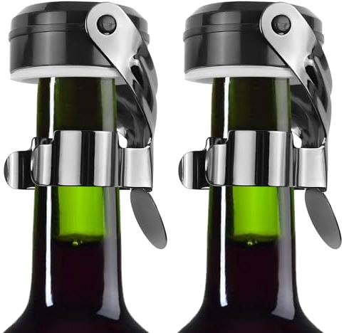 2 Pezzi Tappo per Spumante, Tappi Bottiglie Vino in Acciaio Inossidabile, Stopper Bottiglia Champagne, Tappo per Vino Riutilizzabile, Mantieni Fresco, per La Conservazione di Champagne e Birra(Nero)