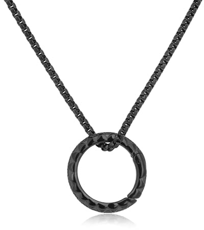 GAVU Collana Porta Anelli da Uomo, Collana da Uomo in Acciaio Inox Nero con Ciondolo Porta Anelli 50cm